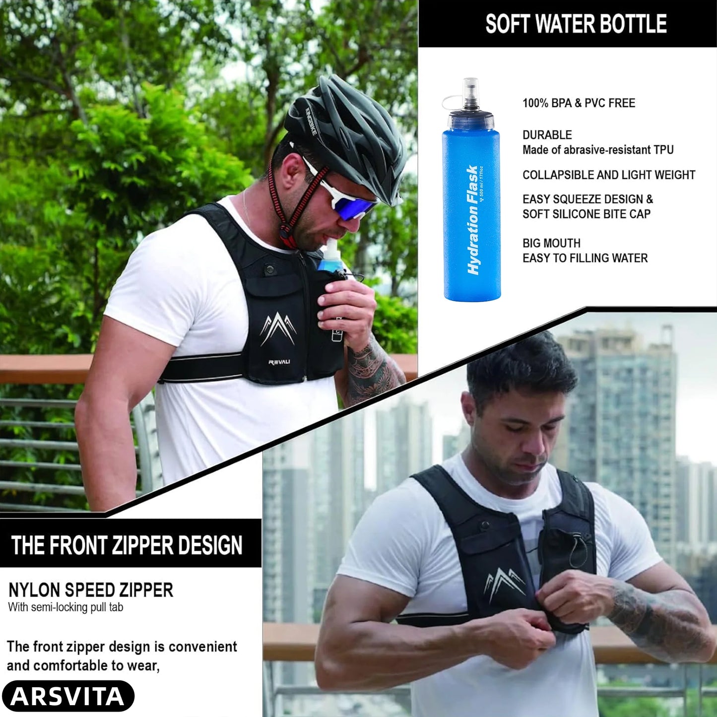 Reflective Running Vests with 500Ml Hydration Bottlel, Chest Pack Gear Phone Holder 