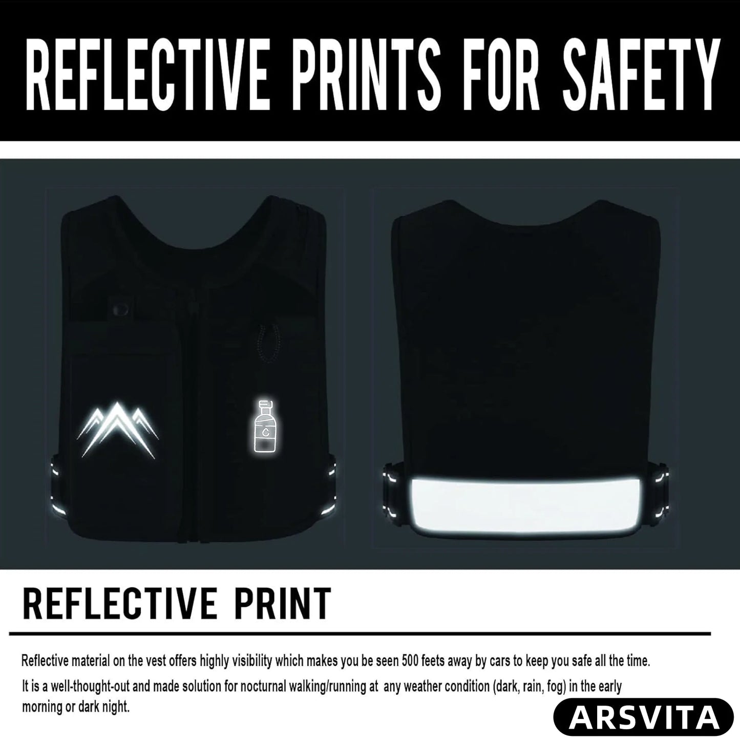 Reflective Running Vests with 500Ml Hydration Bottlel, Chest Pack Gear Phone Holder 