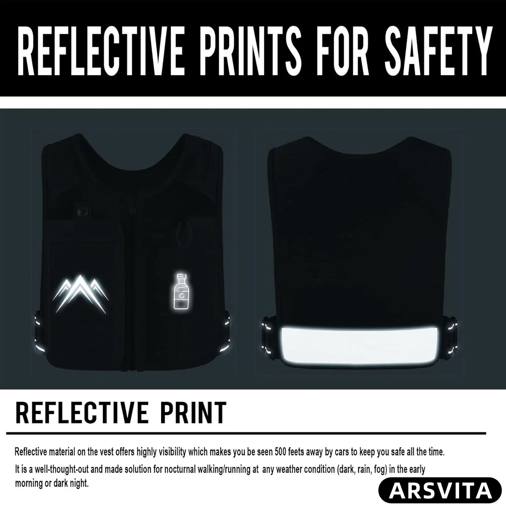 Reflective Running Vests with 500Ml Hydration Bottlel, Chest Pack Gear Phone Holder 