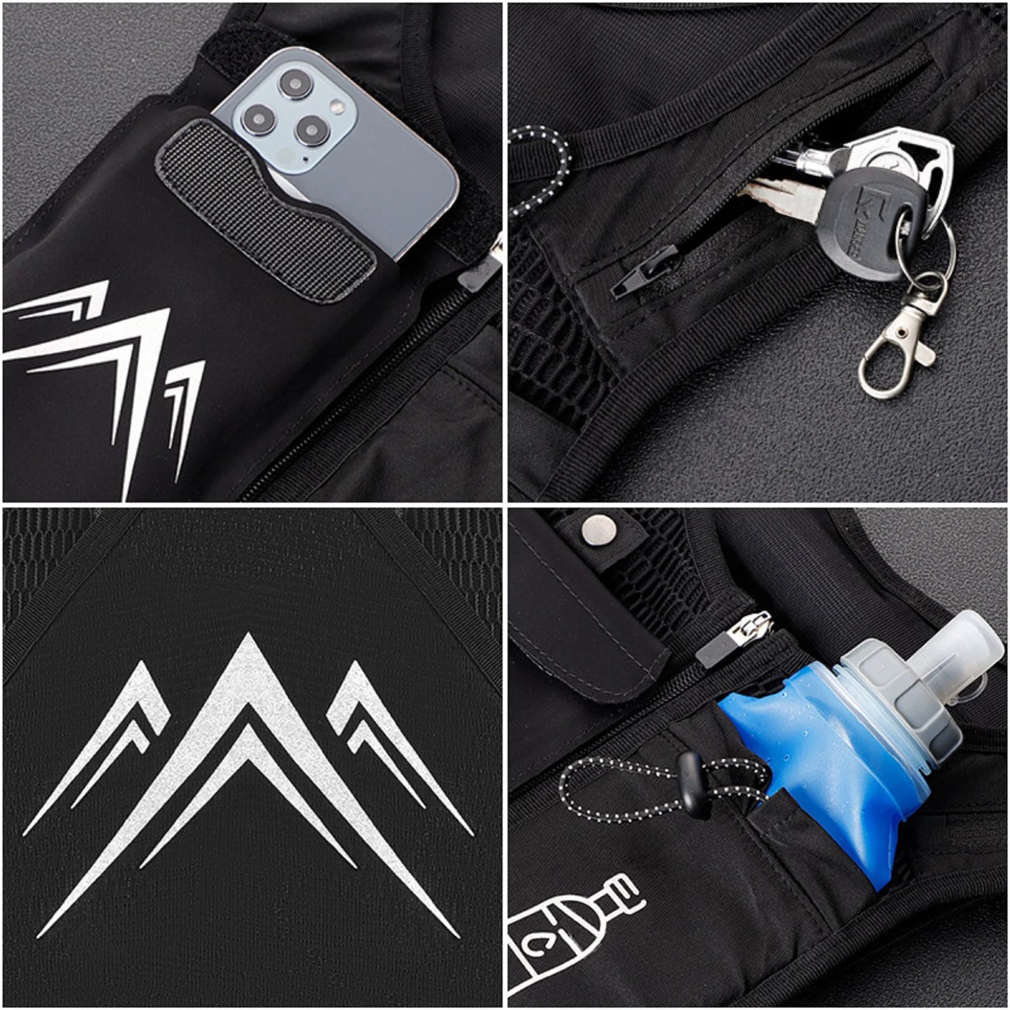Reflective Running Vests with 500Ml Hydration Bottlel, Chest Pack Gear Phone Holder 