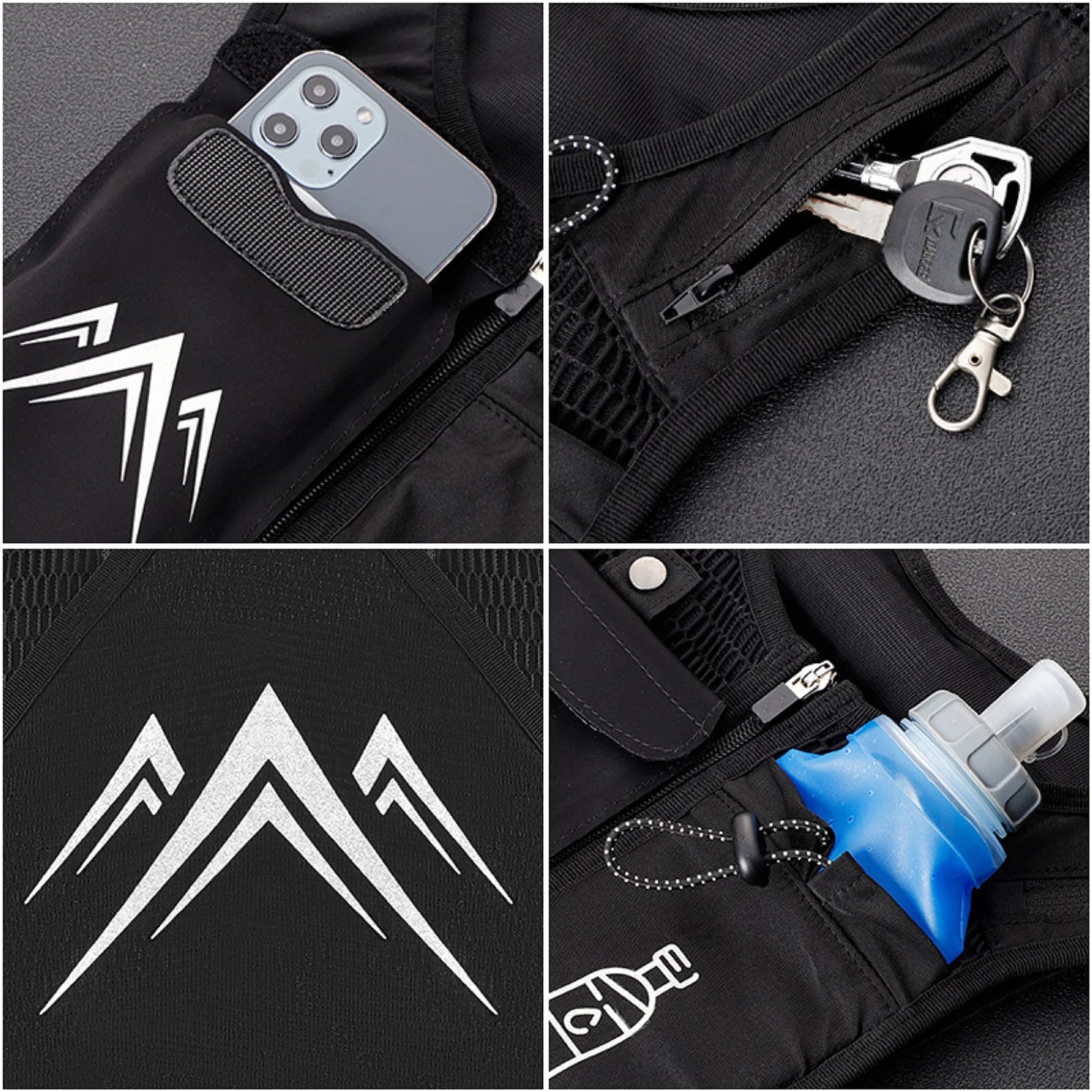 Reflective Running Vests with 500Ml Hydration Bottlel, Chest Pack Gear Phone Holder 
