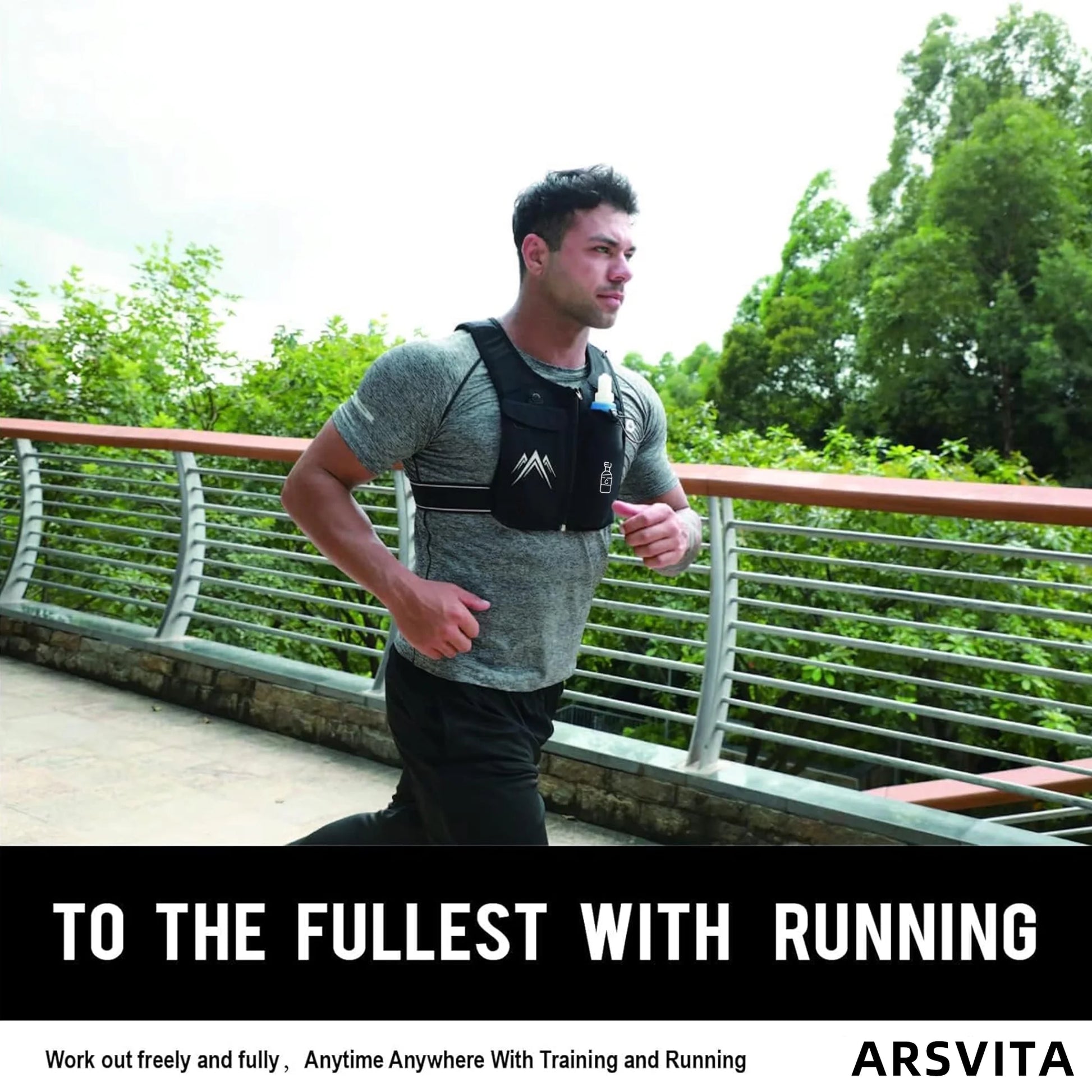 Reflective Running Vests with 500Ml Hydration Bottlel, Chest Pack Gear Phone Holder 