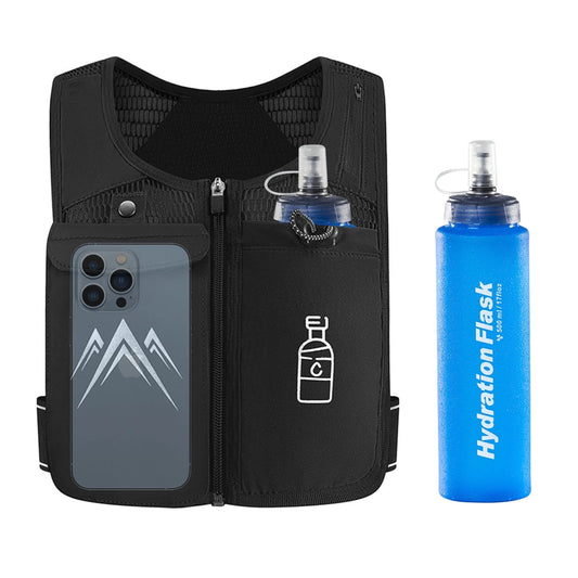 Reflective Running Vests with 500Ml Hydration Bottlel, Chest Pack Gear Phone Holder 